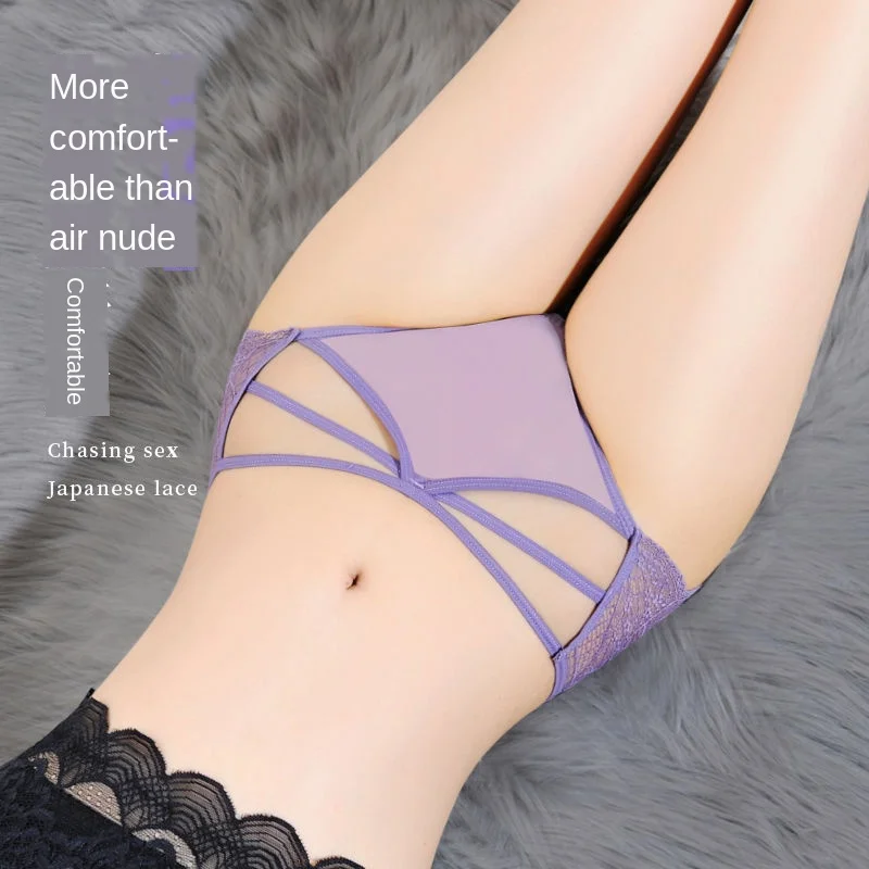 PantiesFemale Students Korean-Style Lace Sexy SummerThin Breathable Fully TransparentCute Girl HipSeamless Mid-Waist SexyPanties |