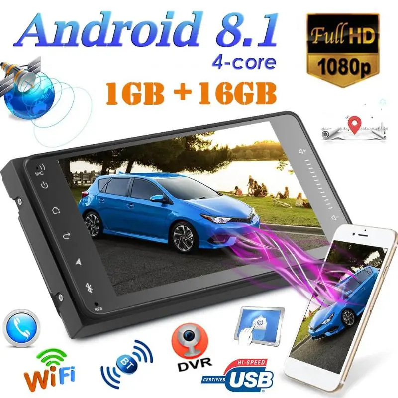 ALLOYSEED 7 дюймов 2 DIN Android 8,1 автомобильный стерео Bluetooth gps Navi USB MP5 плеер FM радио Поддержка емкостный мультисенсорный экран