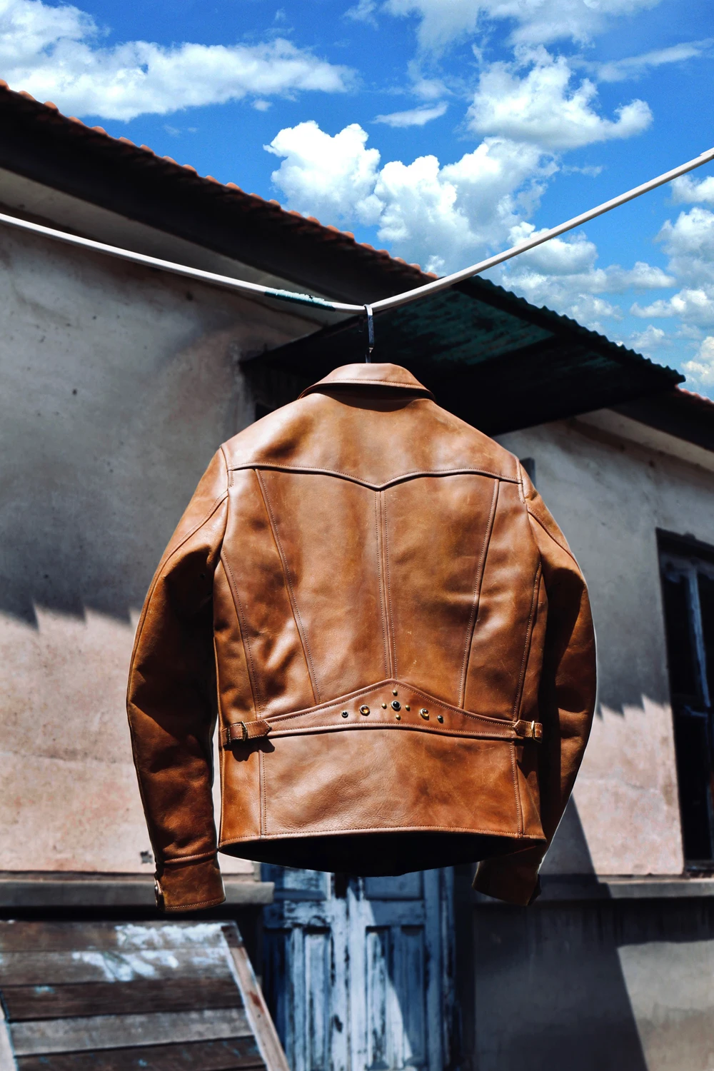 

American-Style Vintage RL Style Top Layer Non-Coated Full-Grain Leather Hand-Inlaid Gem Motorcycle Leather Men's Jacket