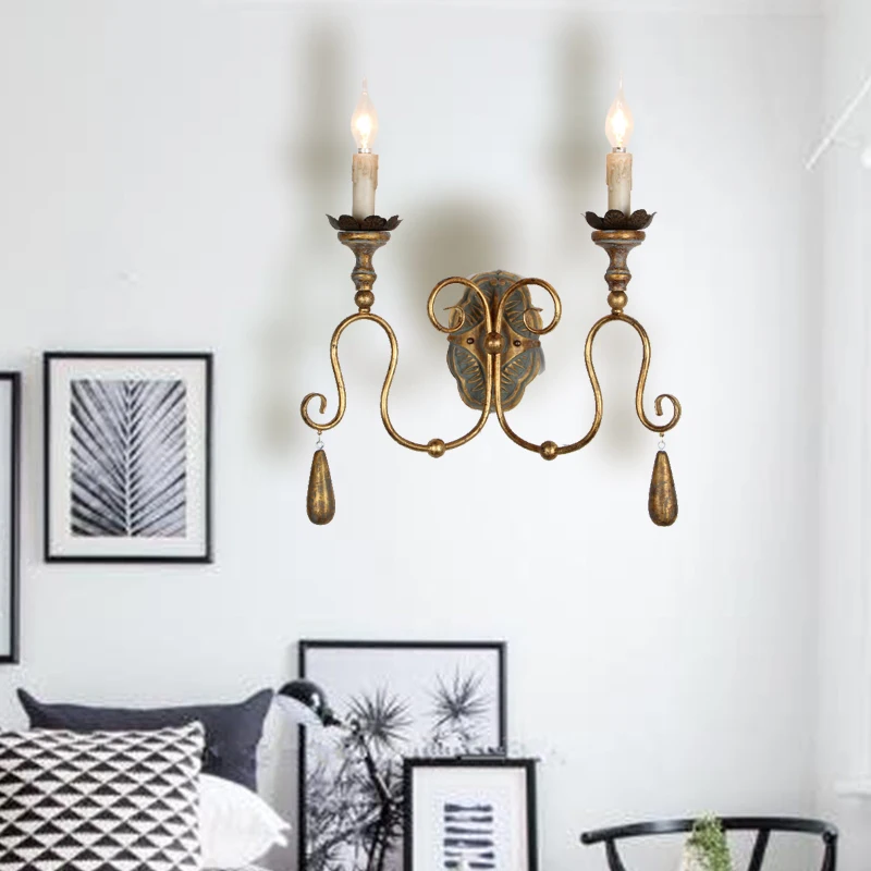 

Foreign Trade American Country Wood Wall Lamps Personality Retro Wrought Iron Wall Light Living Room Background Decoration