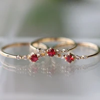 womens simple minimal crystal tiny rings elegant red zirconia stone engagement love thin ring band wedding rings accessories