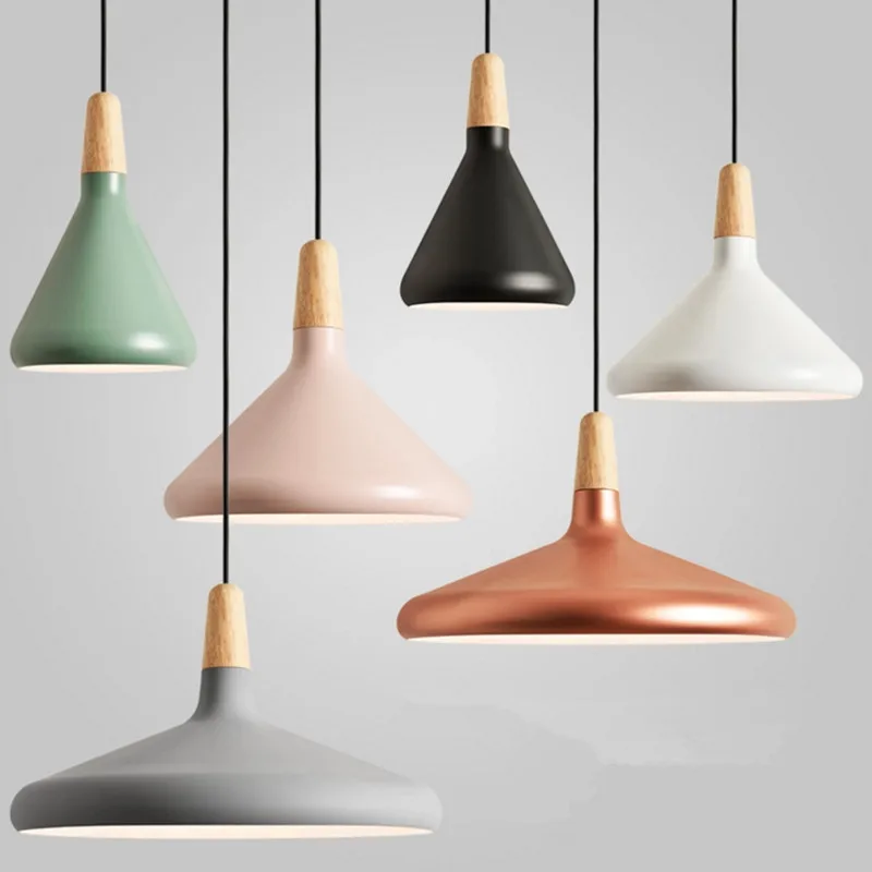 

Nordic style restaurant small chandelier dining project decoration personality creative single-head color aluminum lampshade