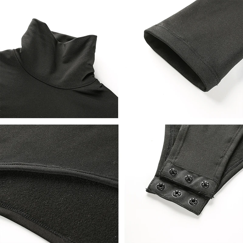 

Skinny Solid Turtleneck Plus Velvet Bodysuits Women 2021 Autumn Winter Keep Warm Long Sleeve Bodycon Sheer Sexy Body Top