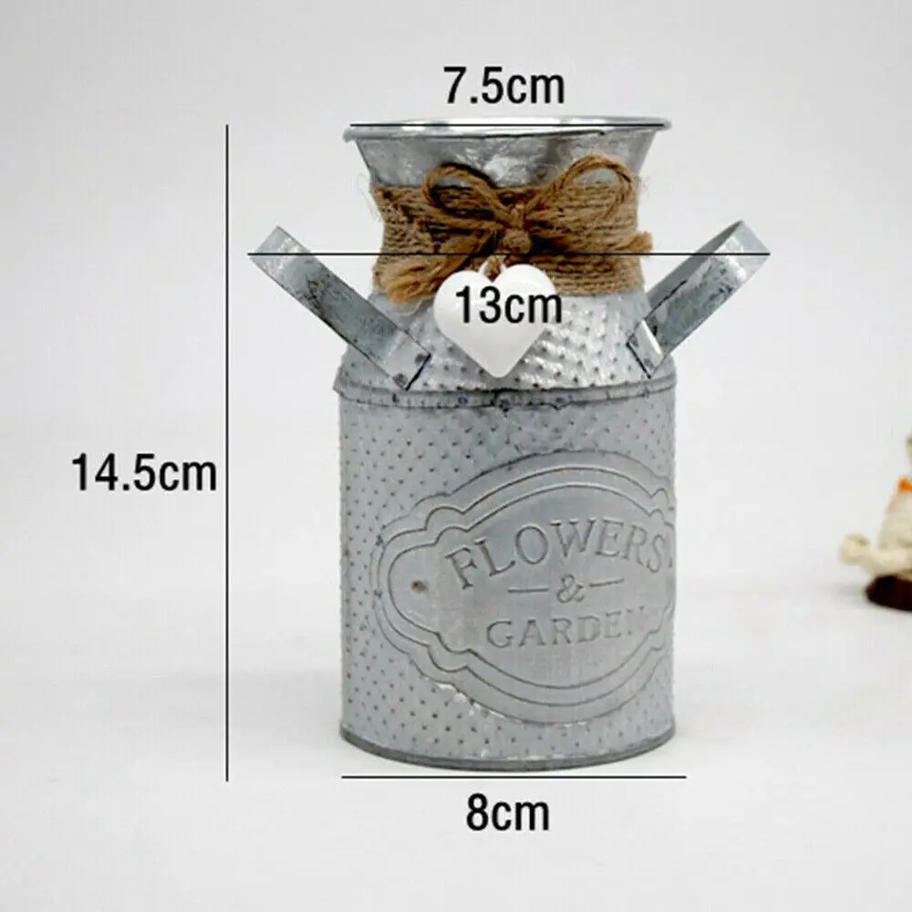Vintage Shabby Chic Flower Vase Tin Pitcher Jug Metal Pot Wedding Home Decoration Creative Rustic Round | Дом и сад