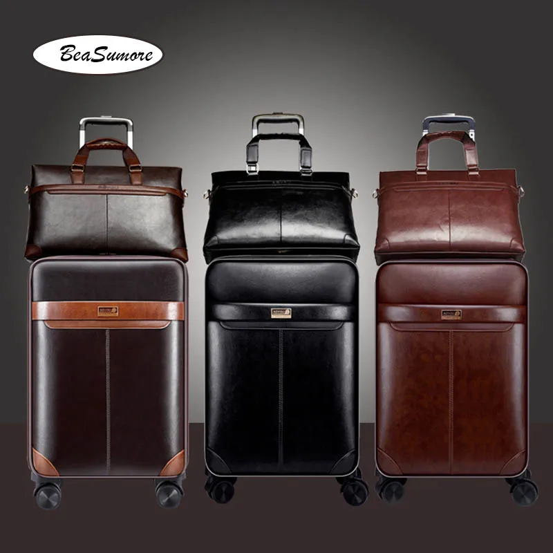BeaSumore мужские деловые из искусственной кожи чемодан на колесиках 24 дюйма
