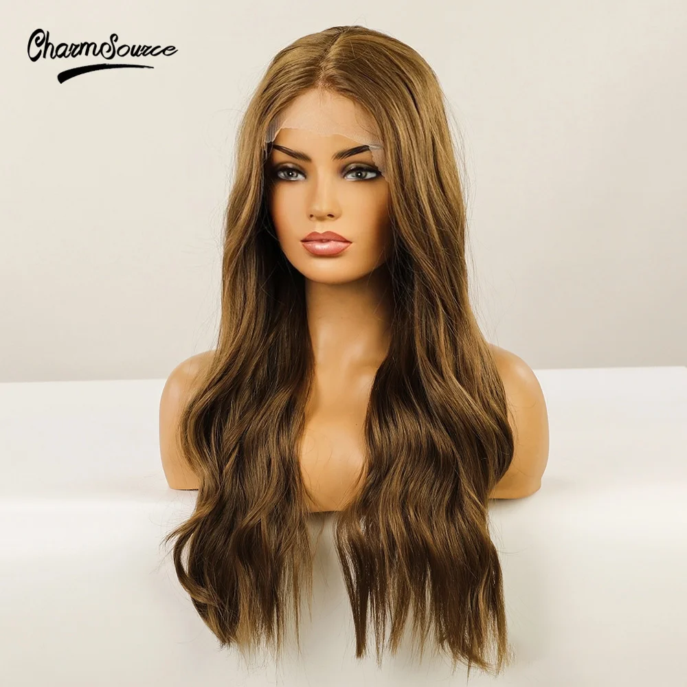 Парик CharmSource из длинных коричневых волос натуральные волнистые парики на сетке