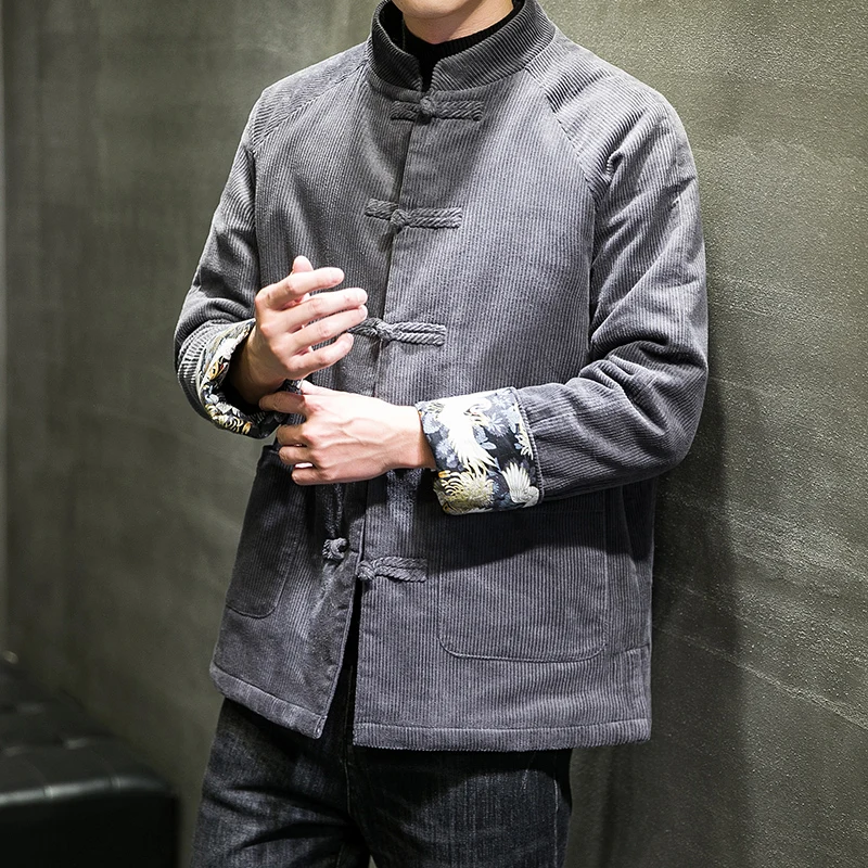 Зимняя Вельветовая стеганая Хлопчатобумажная Куртка в китайском стиле