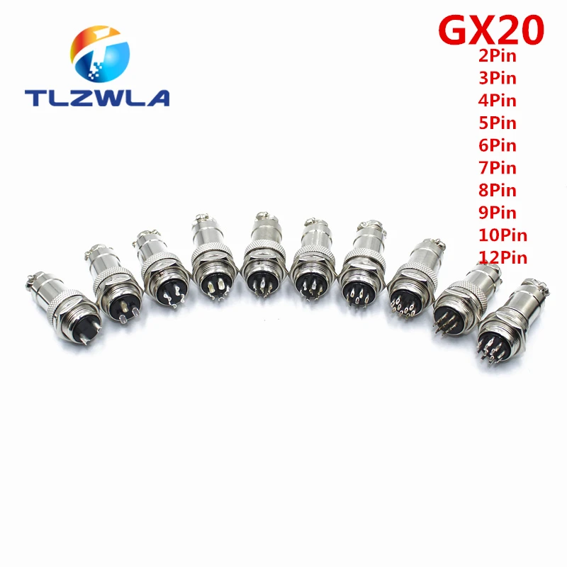 

1set GX20 2/3/4/5/6/7/8 Pin Male + Female 20mm L94-100Y Circular Wire Panel Aviation Connector Socket Plug with Cap Lid