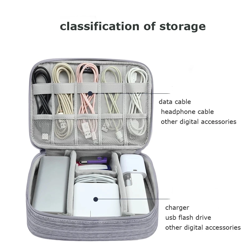 

BUBM Salable Cable Organizer Bag Separate Room&Detach Strips Portable Organizer Case for Hard Drives,Cables,Power Bank