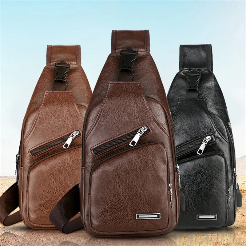 

Сумка на плечо из ПУ кожи для мужчин, Мужская нагрудная сумка с Usb-зарядкой и защитой от кражи, школьный ранец для поездок, мессенджеры