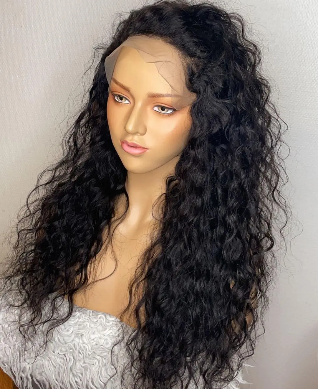 150% Density Glueless Black Curly Lace Front Wigs with Baby Hair for Women Free Part Daily Wear Synthetic Fiber Hair Lace Wigs