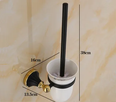Toilet Brush Holder Набор аксессуаров для ванной комнаты, 304 нержавеющая сталь, вешалка для полотенец, угловая полка, держатель для бумаги, вешалка для полотенец, 5 крючков, оборудование для ванной, черный и золотой - Цвет: Toilet Brush Holder