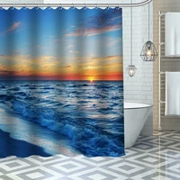 custom high quality natural scenery sunset shower curtain waterproof bathroom polyester fabric bathroom curtain with hooks