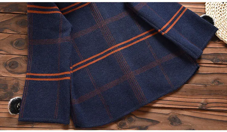 wreeima 4 Colors Loose Knitted Coat Plaid Round Collar Covered Button Women's Long-sleeved Elegant Sweater |