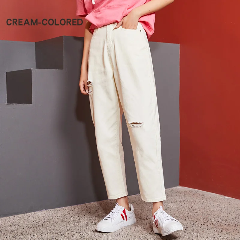 Женские свободные джинсы LEIJIJEANS, модные рваные джинсы с высокой посадкой большого размера, популярная модель трех цветов на выбор - Цвет: White 9109