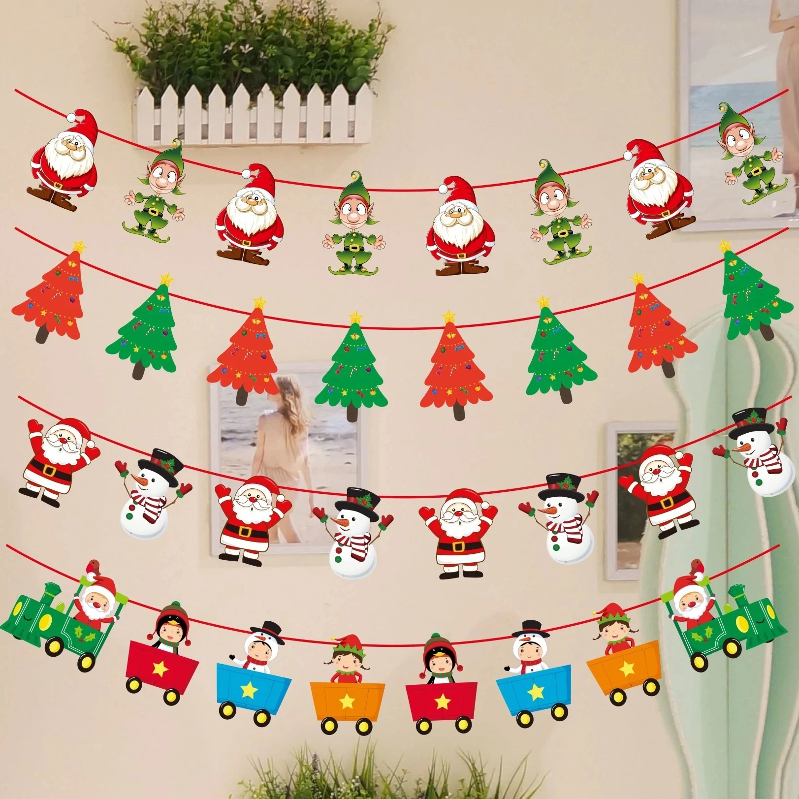 

Christmas Snowman Elk Banner Wreath Navidad Noel 2021 Merry Christmas Decoration 2022 Happy New Year Decoration