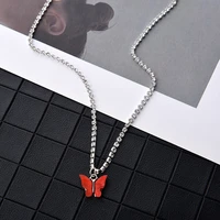 fashion bling crystal chain women necklace simple retro colour butterfly pendants 2021 korean women trend party jewelry