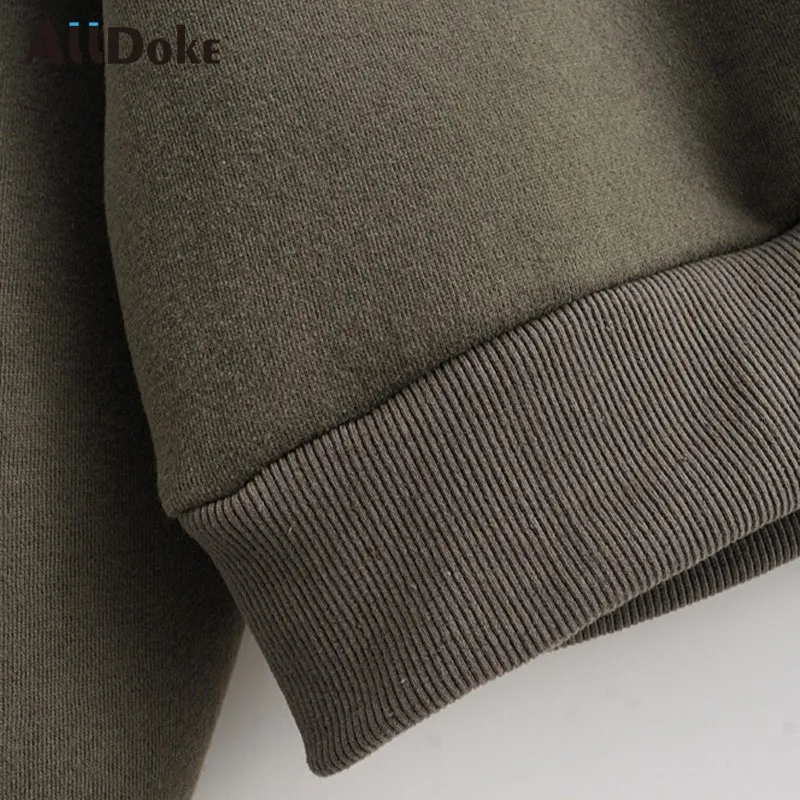 

Alldoke Army Green Sweatshirt Women Casual Zipper Stand Collar Sweatshirts Autumn Long Sleeve Pocket Thick Warm Pullover Tops