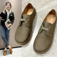 2021 women spring cow suede casual oxfords soft bottom flats lace up sewing lazy shoes woman non slip large size footwear new
