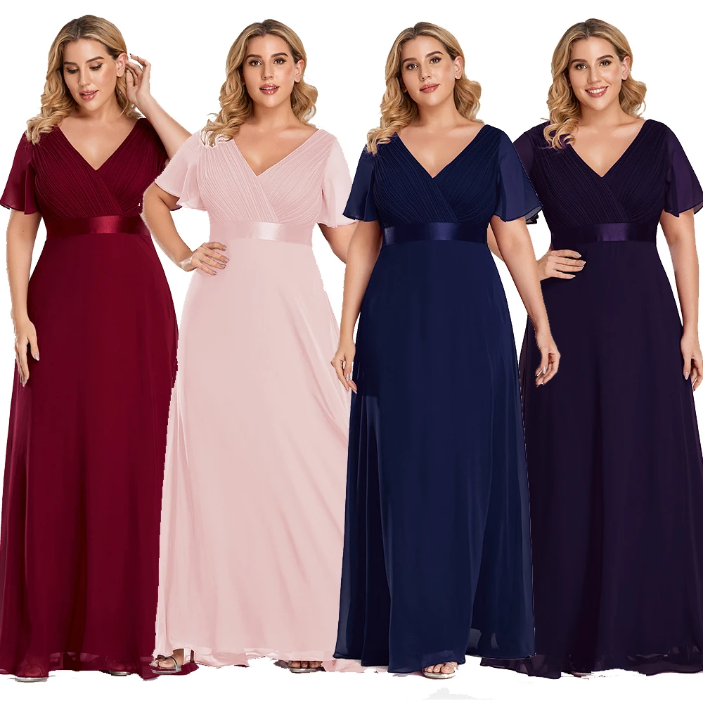 

Plus Size Evening Dresses Long XUCTHHC Elegant A Line V Neck Ruffles Chiffon Formal Wedding Party Dress Robe De Soiree 2021
