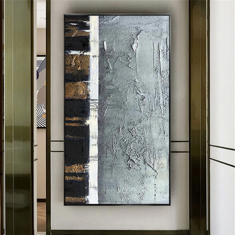 

hand painted dark grey Wall Art abstract Canvas Oil Painting thick textured home Decoration artwork For Living Room original