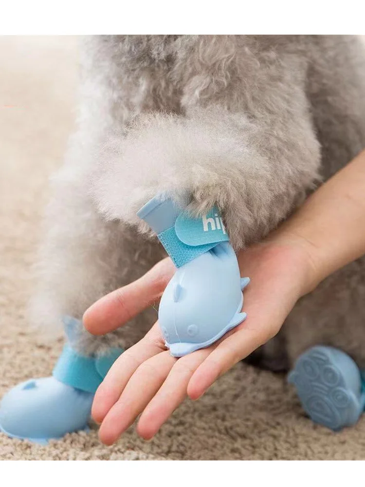 

Candy color set of four waterproof and wear-resistant rain shoes pet shoes dog shoes Dolphin