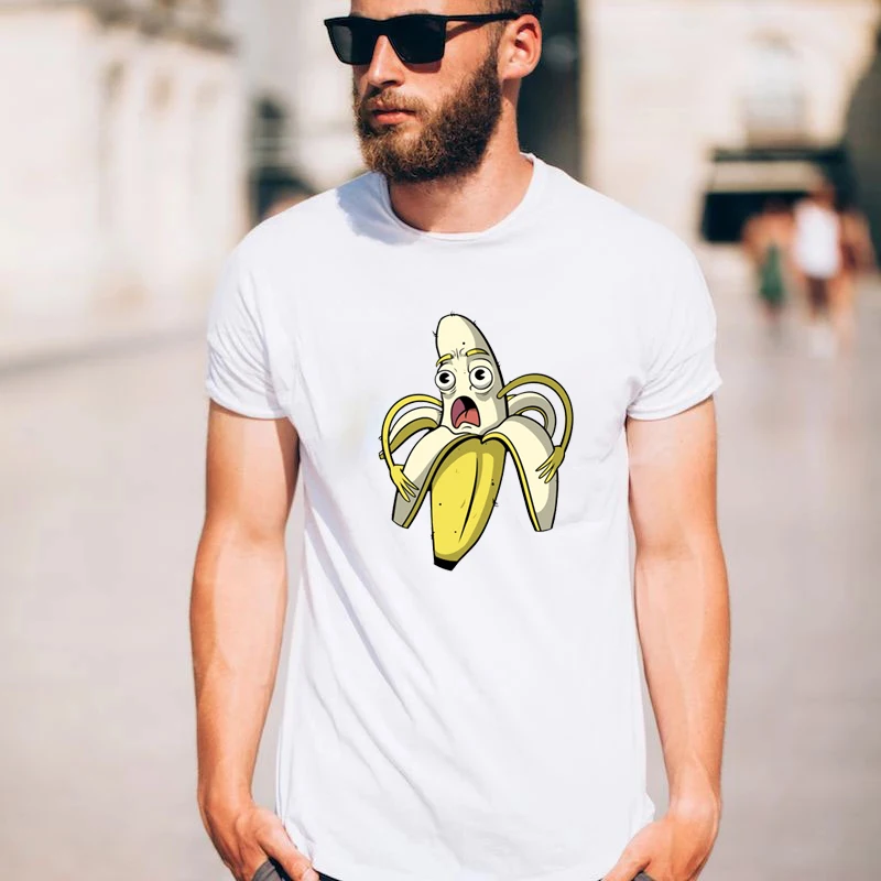 

С принтом банана футболка человек в корейском стиле Стиль короткий рукав футболка с фруктами забавный банан шелушиться графический для пра...