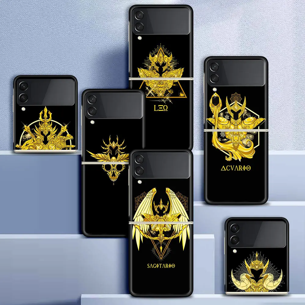 

Fold Case for Samsung Z Flip 3 Shell for Galaxy Z Flip3 Hard Capa For ZFlip 3 Silicone Phone Cover Anime Saint Seiya Logo