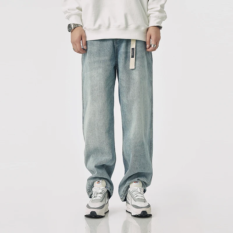 

Street Style Fashion Men Jeans Retro Blue Loose Fit Hip Hop Jeans Men Vintage Designer Casual Wide Leg Denim Pants Baggy Trouser