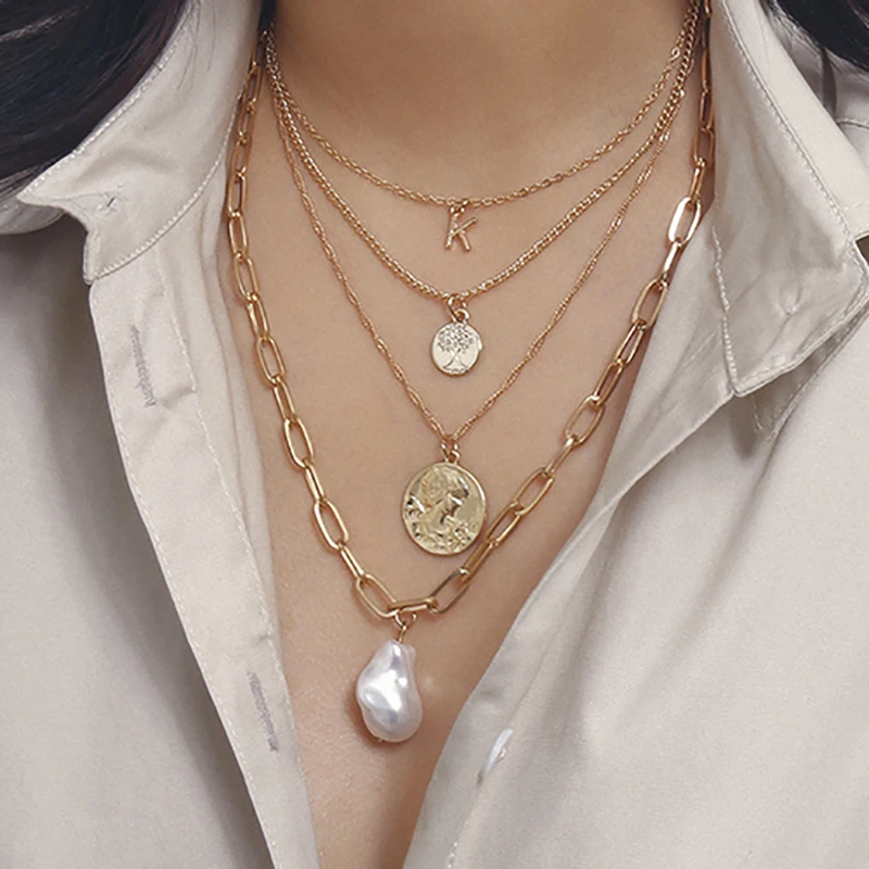 Женское многослойное ожерелье-чокер ZHINI винтажная золотая цепочка с имитацией