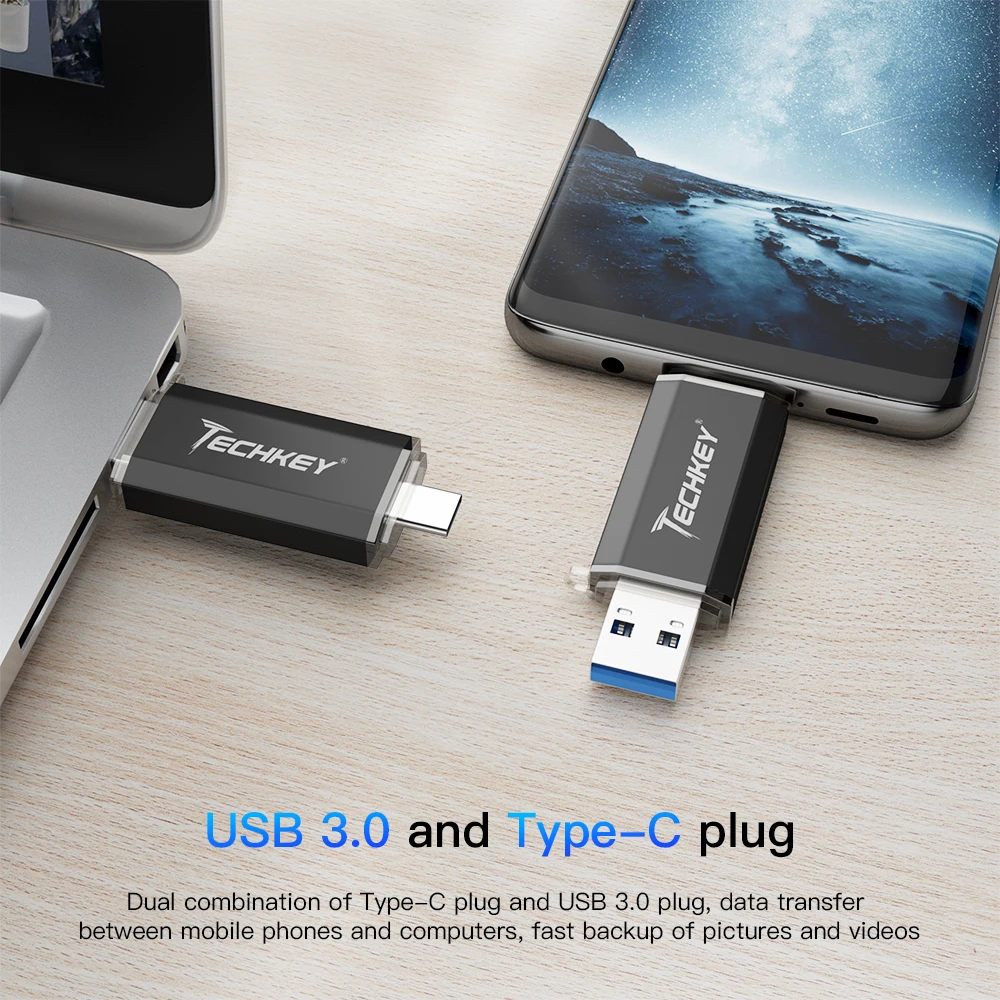 TECHKEY USB 3 0 type-C 1 usb флеш-накопитель 64 Гб металлический пользовательский 32 флешка 16