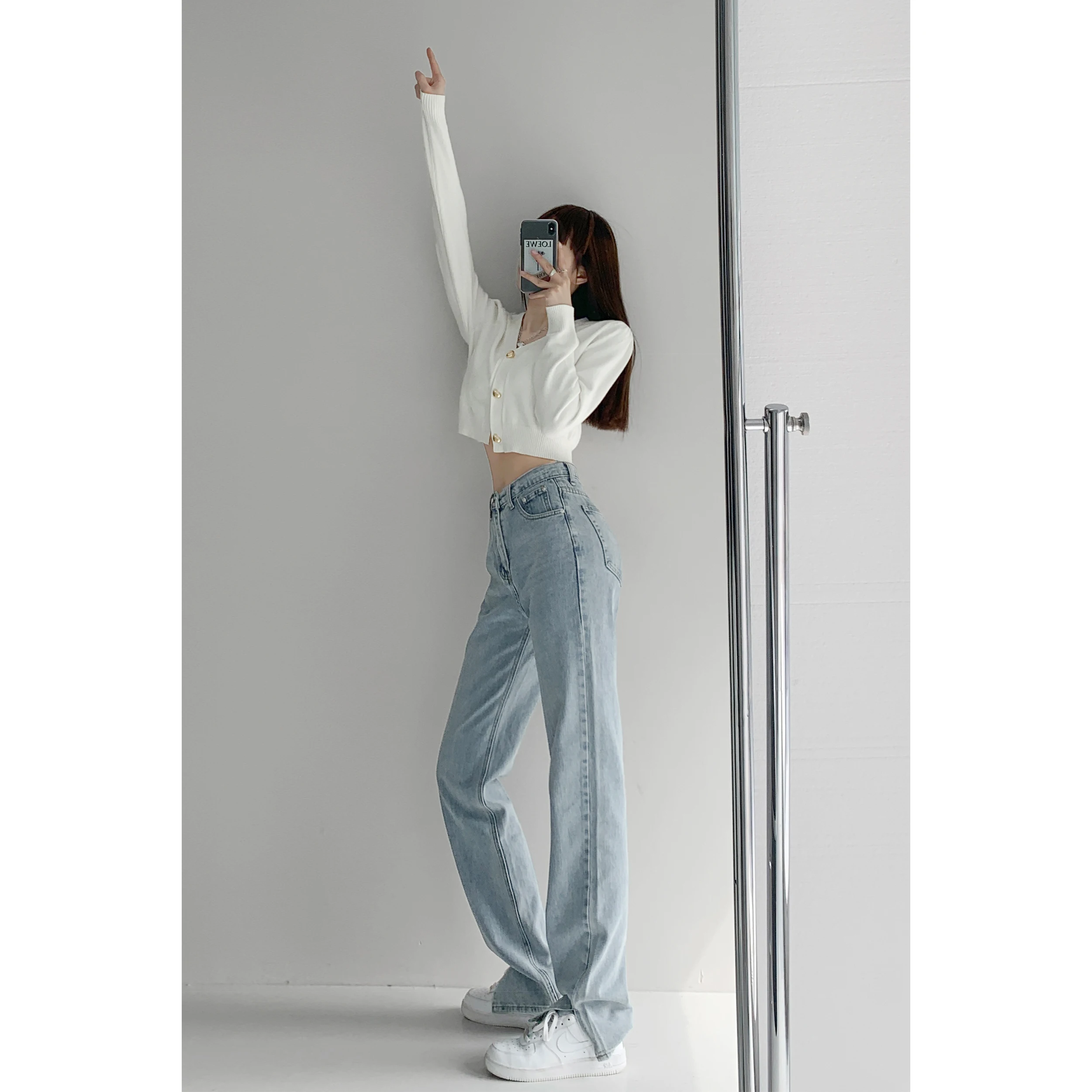 

Cargo Jeans Women's Pants New Loose Straight-Leg Pants Worn Out High-Waisted 2021 Autumn Drape Mopping Casual Trousers Outwears