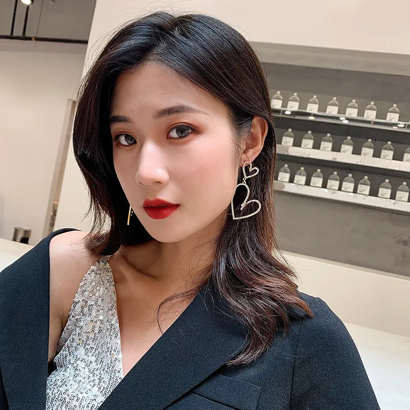 

Shiny Zircon Gold Heart Drop Earrings For Women Jewelry Charm Lady Silver 925 Sterling Earring Female Piercing Accessories Lady