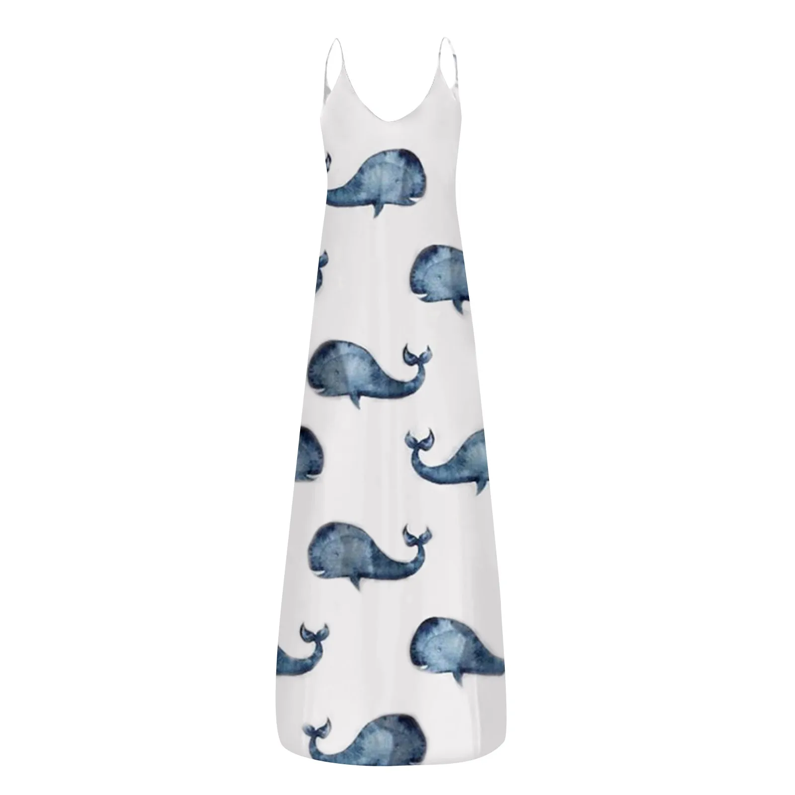 

Long Dress V-Neck Loose Casual Sexy Butterfly Print Pocket Sling Sleeveless Summer Dress for Women Party Fashion Robe Femme