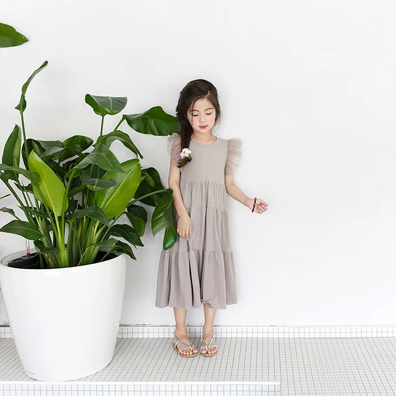 Детское хлопковое платье для девочек летнее Лоскутное Платье макси с летящим