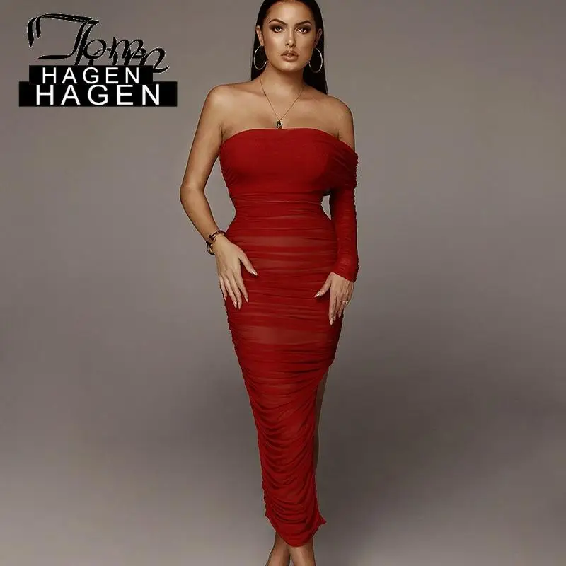 Женское облегающее платье миди с открытой спиной Tom Hagen Элегантное коктейльное