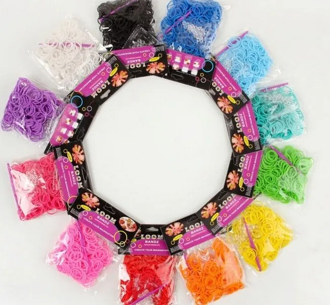 

jk6hg 600 bands+24 S-Clips/pack, 12 pcak/lot Elastic Rubber Candy Bracelet Loom Bands Multy gift Silicone Christmas