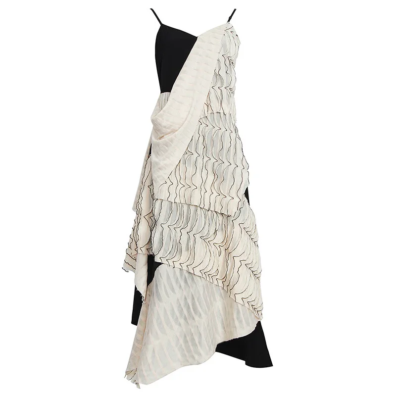 

SuperAen V-neck Stitching Dress Female Fashion Korean Style New Design Sexy Ruffles Sleeveless Dress Summer