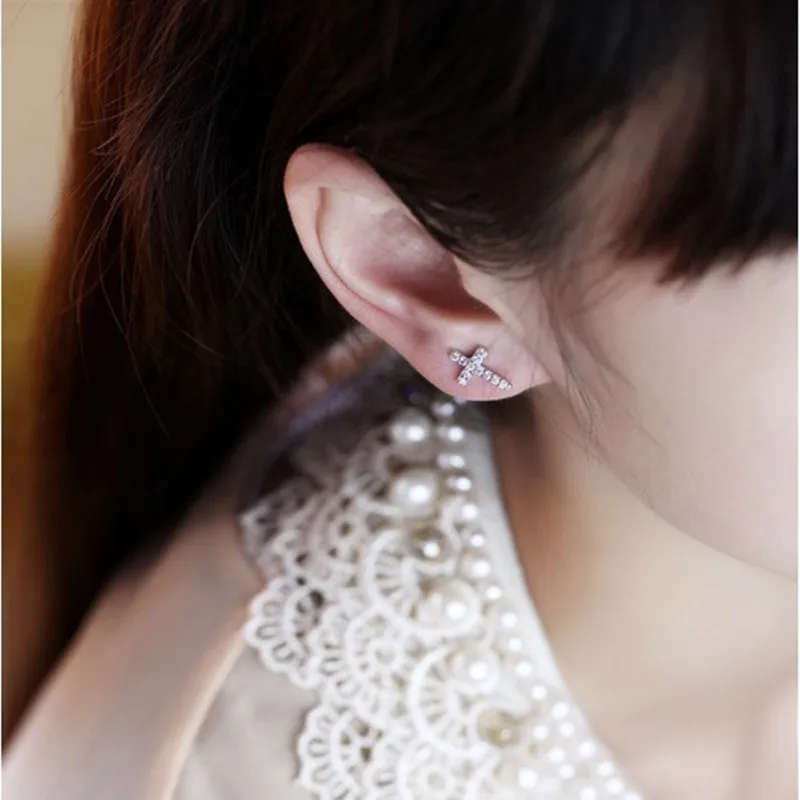Модные серьги в форме Креста с кристаллами для невесты стиле панк серебряные