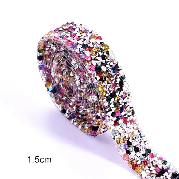 1.5cm 1 ярд смесь цветов смолы Горячая фиксация Стразы сетка Блеск Стразы цепь лента Горячая фиксация Патчи DIY украшения для одежды F0104 - Цвет: 1.5cm