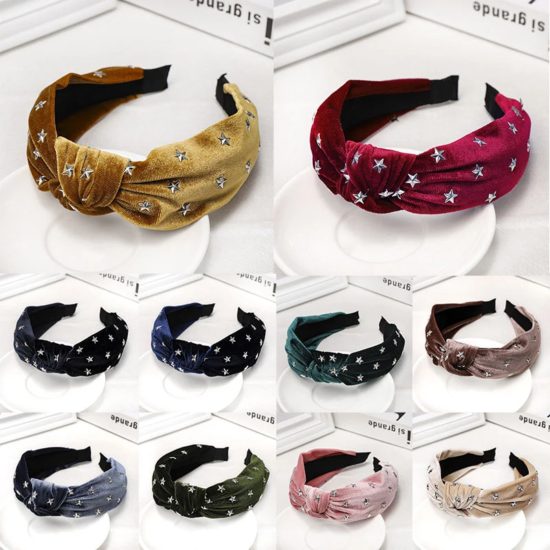 

Elegance Bohemian Vintage Velvet Knot With Star stamping Headband Fashionable Simple Knotted Hairband Popular Hair Accessories