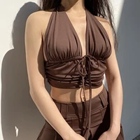 y2k halter tops women brown sexy backless tie up camisole harajuku aesthetic 90s party beach camis