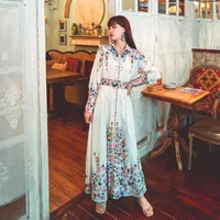 woman maxi shirt dress summer 2021 fashion puff sleeve stand neck robe femme elegant party ethnic vintage floral arabian clothes