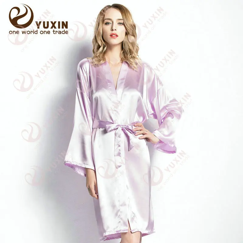 lavender with printe Индивидуальный короткий халат на заказ, свадебное платье-кимоно, свадебные вечерние платья из искусственного шелка, мягкий домашний банный халат для женщин - Цвет: lavender with printe