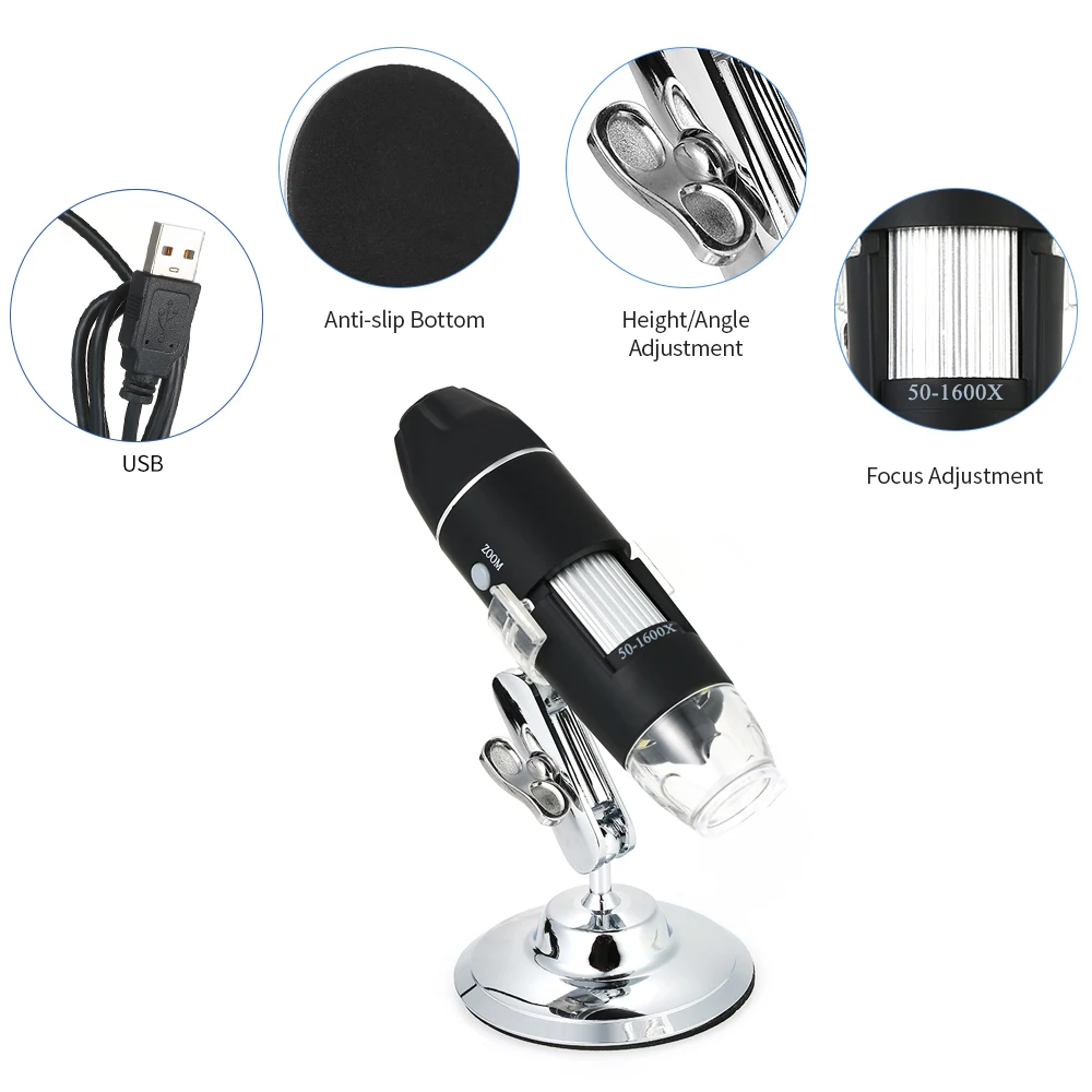 

KKmoon 1600X Digital Microscope USB Microscope 8-LED Light Magnifying Glass Magnifier with Metal Stand