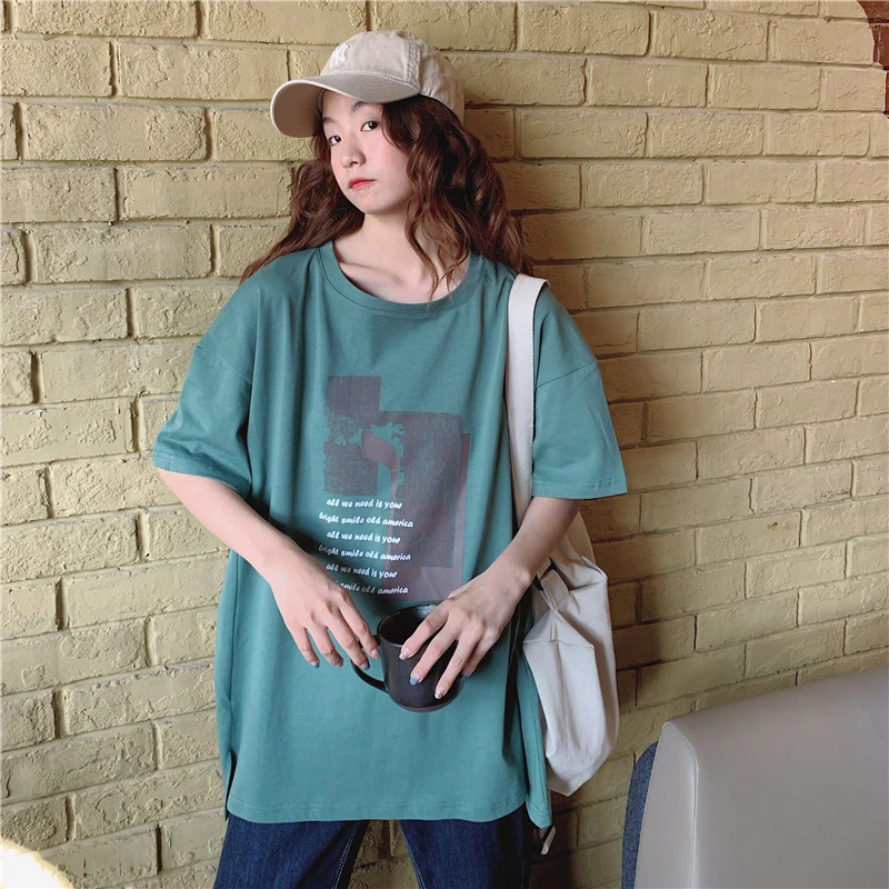 Повседневная Женская футболка с принтом свободная Harajuku коротким рукавом женская