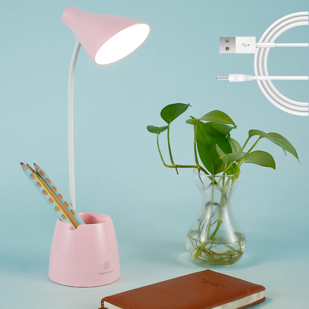 

Rechargeable Led Table Lamp With 3 Lighting Modes Dimmable Desk Lamp Eye protection Reading Light with Pen Holder Bendable