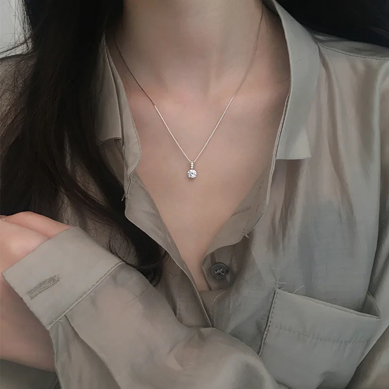 

Trendy 925 Sterling Silver AAA Zircon Necklaces Shiny Diamond PendantsFor Women Engagement Choker Fine Jewelry NK068
