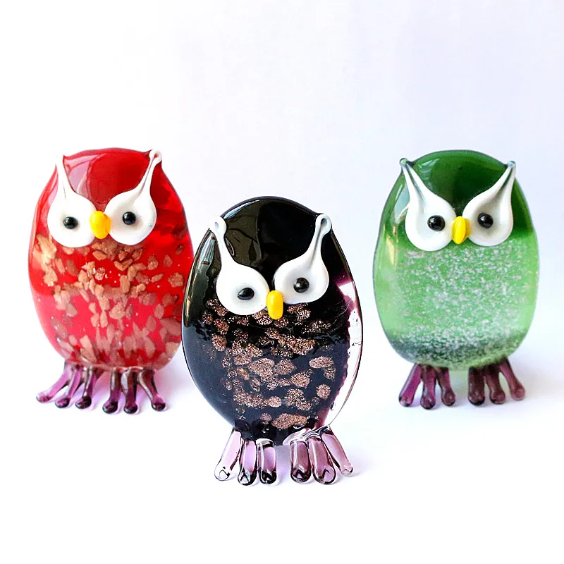

Handmade Glass Owl Art Figurine Ornaments Gold Foil Christmas Color Style Lovely Miniature Animals Xmas Decor Gifts For Children