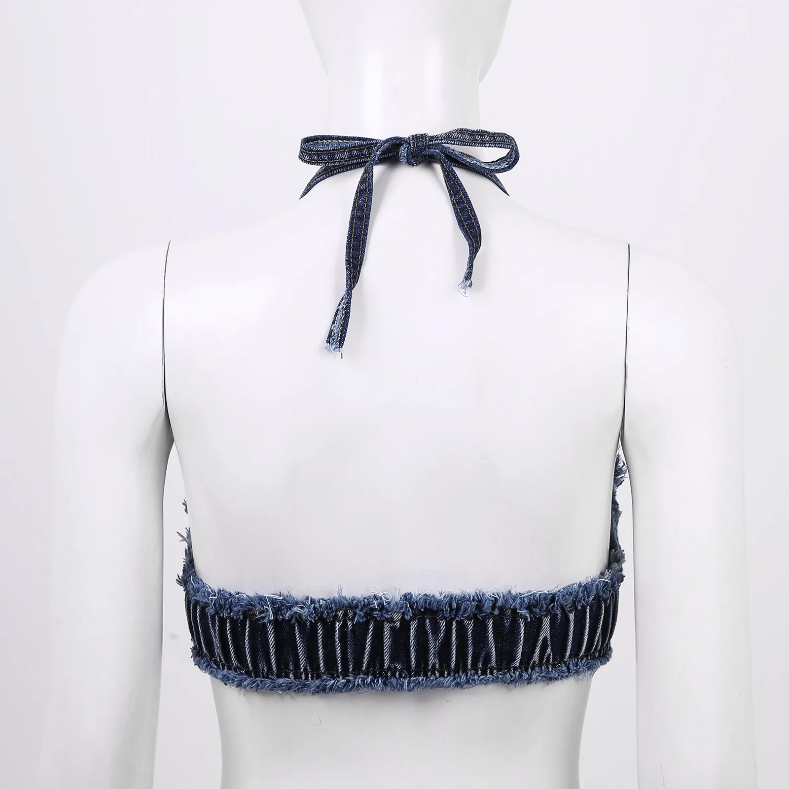Женский джинсовый бюстгальтер-бикини без рукавов на шнуровке для ночного клуба
